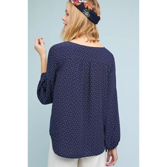 ✨Anthropologie Maeve Pernille Tie-Sleeve Navy Sz Medium Blouse✨ - Picture 3 of 8